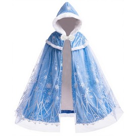 PURFEEL Girls Luxurious Velvet Snowflake Cape Kids Princess Hooded Cloak Warm Costume Blue With Fleece 3-6Years
