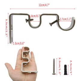 Shonmogar Double Curtain Rod Bracket 2 Pack Metal Curtain Rod Holders for Wall Sturdy Curtain Bracket for 1 Inch Curtain Rod Silver Wall Mounted Curtain Rod Hooks for Bedroom Living Room Patio