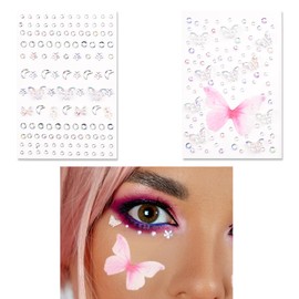 Glitter Butterfly Eye Stickers Flowers Face Temporary Tattoo for Women Girls Party Favors Butterflies Makeup Sticker Eyeshadow Rhinestones Body Tattoos Decorations