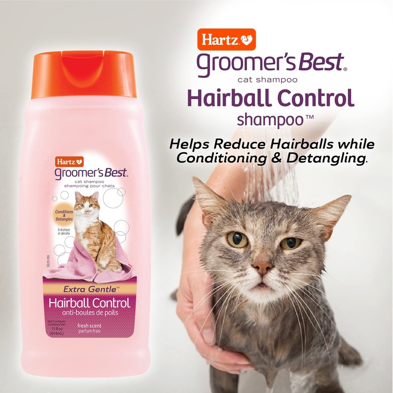 Hartz Groomer's Best Cat Shampoo, Extra Gentle Hairball Control, 15