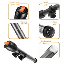Orlushy Submersible Aquarium Heater,200W Adjustable Fish Tahk Heater with 2 Suction Cups Free Thermometer Suitable for Marine Saltwater and Freshwater