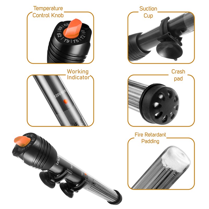 Orlushy Submersible Aquarium Heater,200W Adjustable Fish Tahk Heater with 2