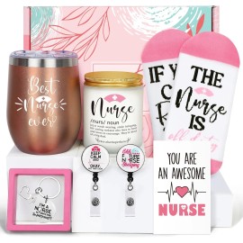 GiftPeak Nurse Gift Set for Women – 8pc Pink Graduation & Birthday Set with 12oz Tumbler