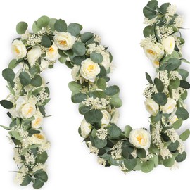 MAKHOT Eucalyptus Garland, 13Ft Artificial Greenery Garland Flower Decor, Green Spring Garland Wreath Vines Decorations for Table Home Wedding Mantle Party (Champagne)