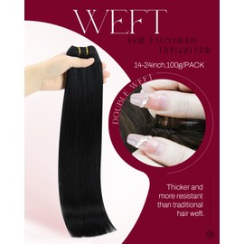 Moresoo Weft Hair Extensions Human Hair Black Sew in Extensions Black 18 inch 100g 1pack