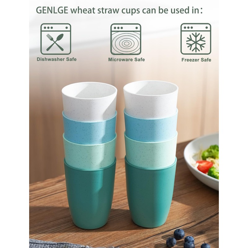 GENLGE 12 OZ Wheat Straw Cups Reusable Drinking Tumblers, Unbreakable