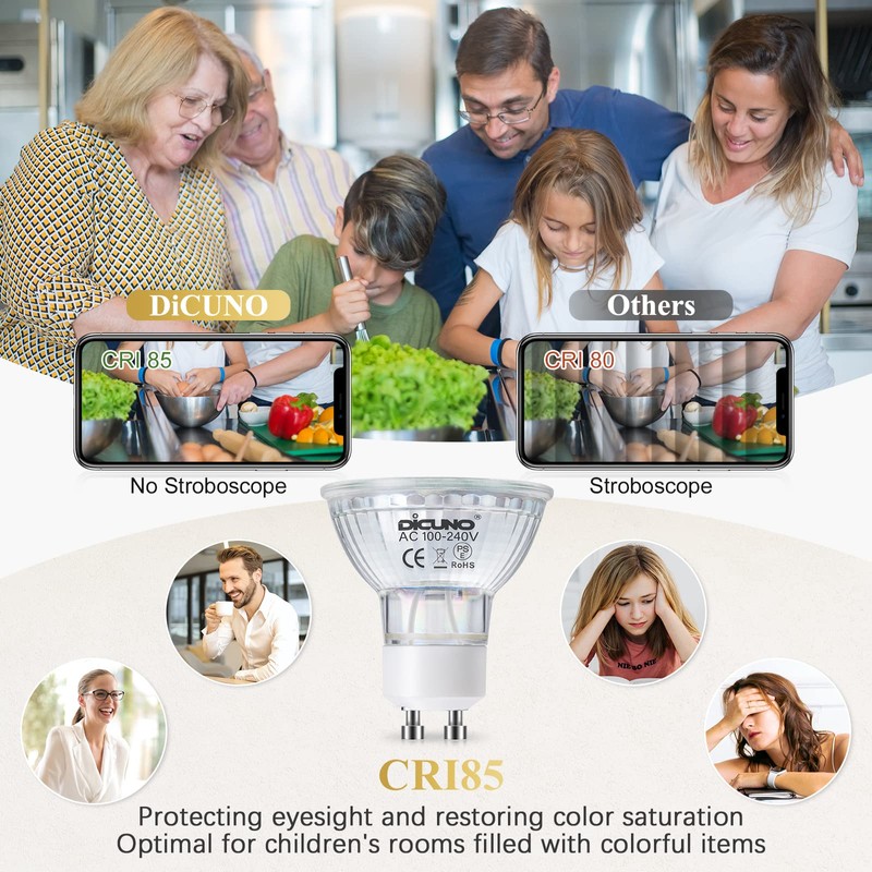 DiCUNO GU10 LED Light Bulbs, 6W 60W Halogen Replacement, Bright