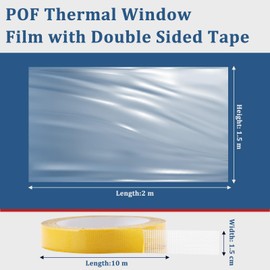 Window Insulation Kit 1.5 m x 2 m, Clear Window Insulation Film Stop Cold Condensation, POF Thermal Window Film with Double Sided Tape, Secondary Glazing Kit for Windows to Reduce Heating Costs