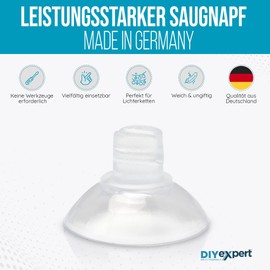 DIYexpert 100 x Suction Cups for Fairy Lights, Made in Germany, Suction Cups with Cable Slot, Ideal as Attachment for Decoration, Suction Hooks for Windows, Diameter 20 mm