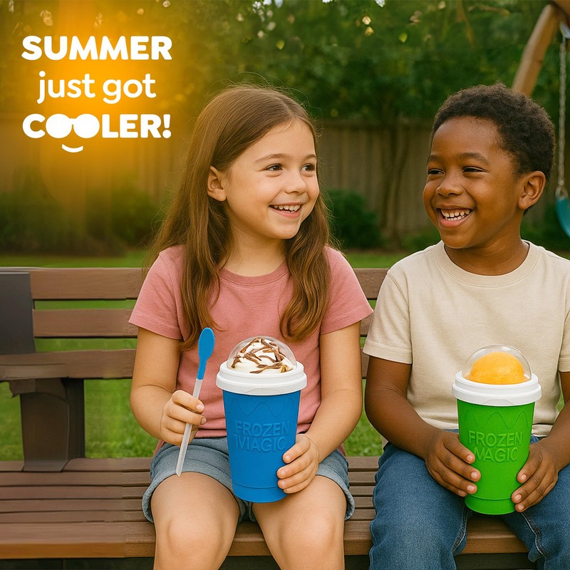 Slushy Cup (2 Pack) & Slushy Maker Portable Smoothie Slushie