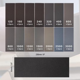 KENDO Sandpaper Set 42 Pieces - 120-3000 Grit - Wet & Dry Sandpaper for Wood, Metal, Car, Epoxy Resin - Wet Sandpaper, Sandpaper, Abrasive Fleece