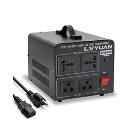 LVYUAN Voltage Converter Transformer 1500 Watt Step Up/Down Convert from 110V-120V to 220V-240Vt and from 220V-240V to 110V-120V with 2 US outlets, 2 Universal outlets, Resettable Circuit Breaker