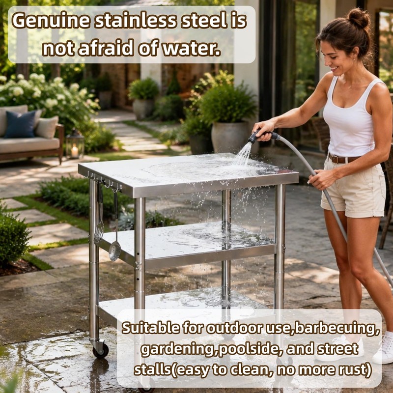 Stainless steel kitchen prep and work table with Wheels,36x24in,Multi-Size