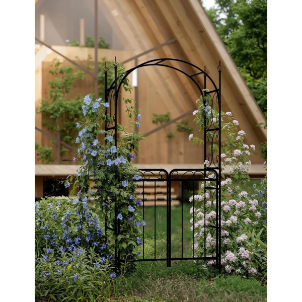 Unbranded 8' Metal Garden Arbor Arch with Gate Trellis for