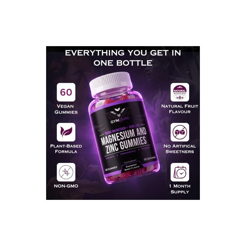 Gym Guru® Magnesium Gummies with Zinc and Vitamin B6, 60