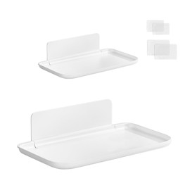MfhdgXAvs 2Pcs Foldable Floating Shelves for Wall, No Drill Adhesive Shelves – for Bathroom, Bedroom, RV, Kitchen White Small Wall Shelves for Bedside, RV | Renter Friendly