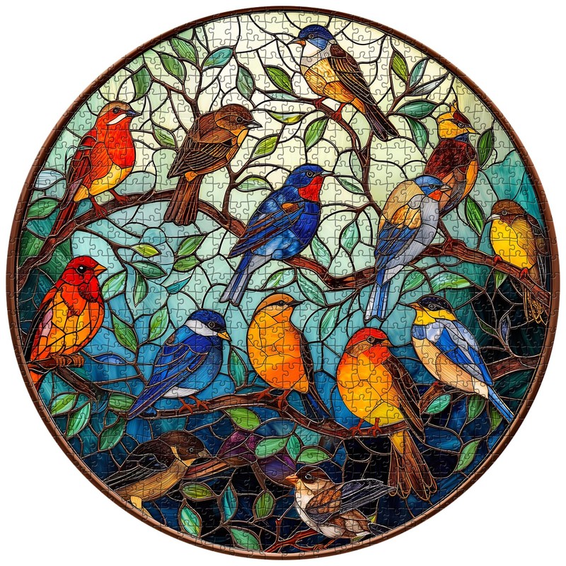 Stained Glass Puzzle Bird Puzzles for Adults 1000 Pieces, Round