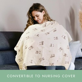ANYEDDE 2-Pack Muslin Nursing Covers for Breastfeeding - Breathable Breastfeeding Covers with Arch Neckline, Privacy Nursing Cover for Women and Baby, Gray & Panda