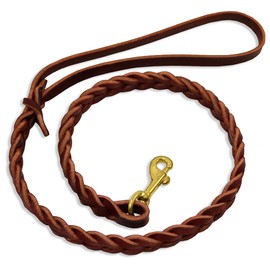Flat-Braided Leather Dog Leash - Burgundy - 30" X 3/8"