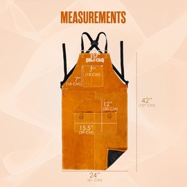 Houseables Leather Welding Apron, Fire Resistant Welder Smock, 24 x 42 Inch, Large, 6 Pockets, Kevlar Stitching, Safety Accessory For Blacksmithing, Carpentry, Torch Work, Roofing, Woodworking, Garage