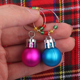 6 Piece Christmas Wine Glass Charms Holiday Wine Charms for Stem Glasses,Wine Glass Markers Tags for Stem Glasses with Colored Balls Designs, Zinc Alloy Wine Charm Rings Decorations Supplies