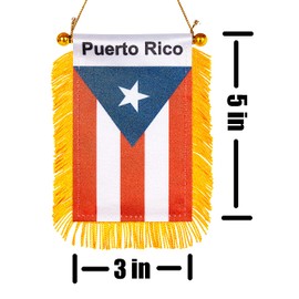 ZXvZYT 3 X 5 Inch Puerto Rico Window Hanging Flag Puerto Rican Small Mini Car Flags Banners Rearview Mirror Decoration - with Suction Cup & Golden Fringy Banner(2 Pack)