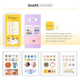 Pricker+ Photo Sticker Paper | Wireless Portable Phone Printer w/ 5 Modes | Customizable Color Sticker Cartridge | 10 Sheets of Photo Printer Paper (Shape Sticker)