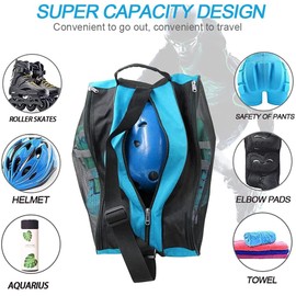 Bolsa Para Patines,Mochila para Patines,Bolsa de Patinaje Sobre Hielo para Guardar Patines en Linea Patines de Cuatro Ruedas Patines Roller Patinaje Artistico para Mujeres, Hombres, niños (Azul)