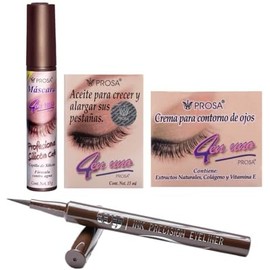 Kit Maquillaje Rimel Micro Fibra Prosa, Aceite para Pestañas y Crema Contorno de ojos Prosa y Plumon Delineador IVY Disponible en Negro o Cafe (Cafe)