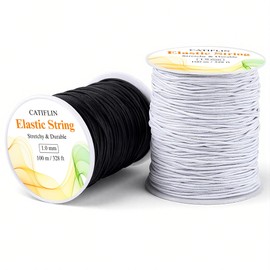 CATIFLIN Elastic String for Bracelets 2 Rolls 1mm 656FT, Stretchy Cord for Beading, Jewelry Making, Pony Beads, Charms, DIY Crafts, Black and White Nylon Thread, Strong Bracelet Supplies