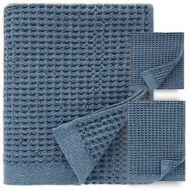 ONSEN Bath Sheet Set - Waffle Weave 100% Supima Cotton Towel - Lusciously Soft, Durable, Fast Absorbing Waffle Towel Bath Towel, Denim Blue