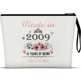​Vavabox 16th Birthday Gifts Girl,Unique Gifts for Her,Makeup Bag with Zipper for Daily Use(2009,White)