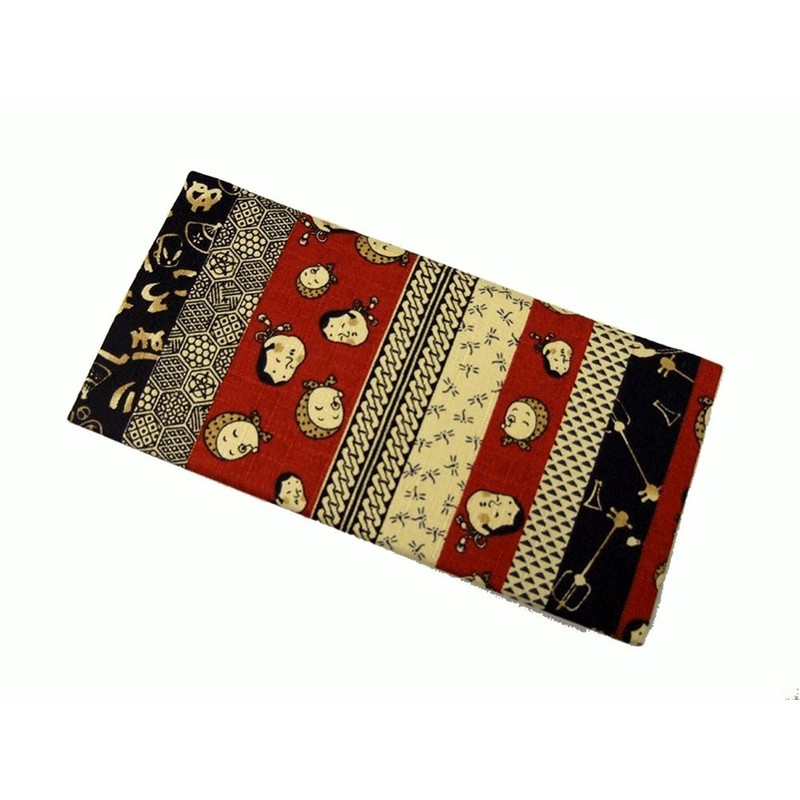 Jidai Komon Bill Long Wallet, Japanese Pattern, Okame Hyottoko Red,