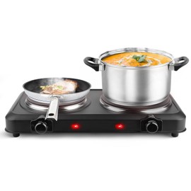 Wilytyres Electric Hot Plate, 2000W Infrared 2 Burner, Portable Dual Stove Burners with 7.5” & 6.3” Glass Cooktop, Stepless Temperature Adjustments for Home RV Camping Cooking (Double Burner)