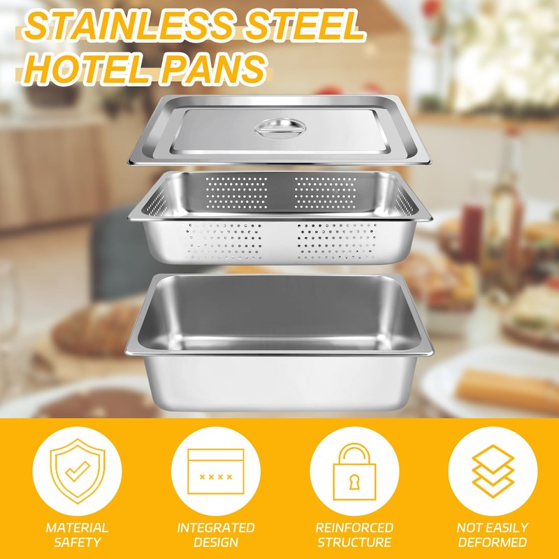 3 Pack Full Size 4 Inch, 6 Inch Hotel Pan