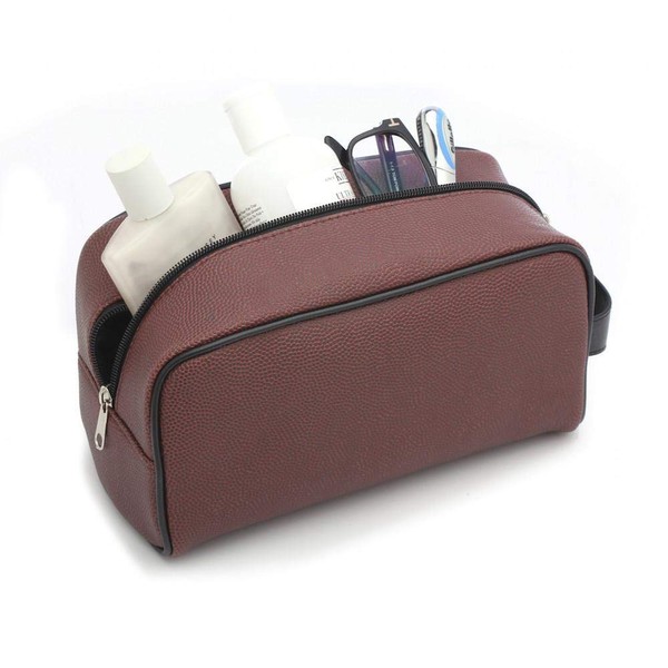 Zumer Sport Alabama Crimson Tide Football Leather Travel Toiletry Kit Zippered Pouch Bag - made from the same exact materials as a football - Brown