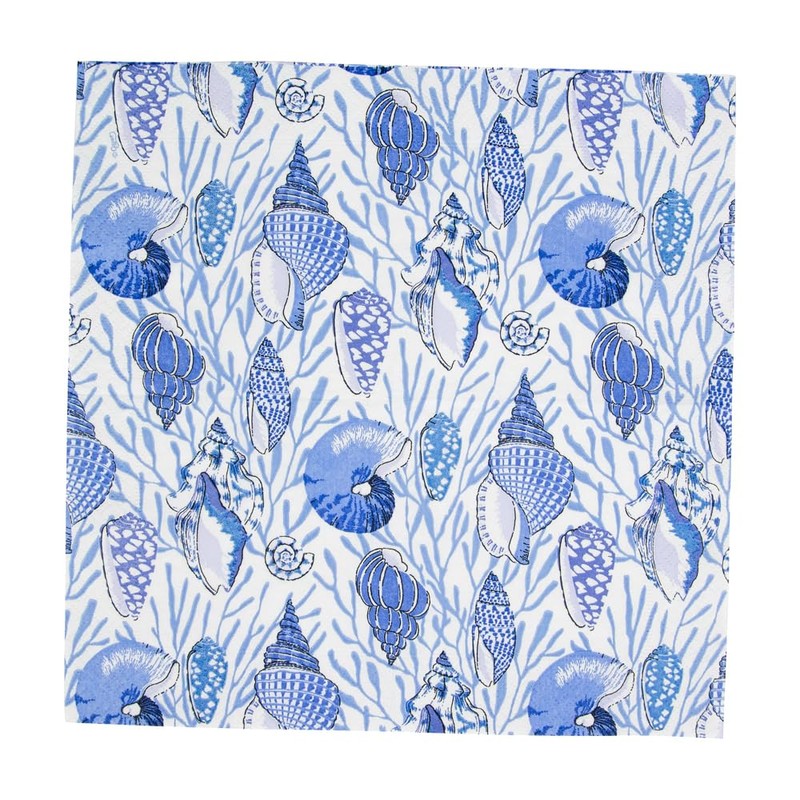 Caspari Shell Toile Paper Cocktail Napkins in Blue - 20