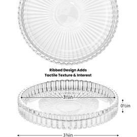 Torre & Tagus Clear Ribbed Glass Candle Plate Set of 4 for Pillar Candles, Votives & Tealights, Candle Plates and Trays with Raised Edge, Doubles as Weighted Drink Coasters (Anya)