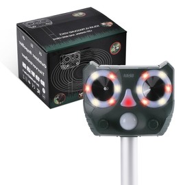 Solar Ultrasonic Animal Repellent Outdoor, Waterproof with Motion Activated Deterrent Repel Deer Cat Dog Bird Rabbit Squirrels Raccoon Skunk Coyote Deterrent with LED Flash Lights for Yard Farm Garden