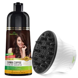 Herbishh Dark Coffee Hair Color Shampoo - 3-In-1 Magic Dye for Gray Hair 500 Ml + Universal Hair Dryer Diffuser - Adjustable 3.5-8 cm, Rotary Clip for Curly & Wavy Hair, Even Heat