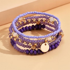 Fuqimanman2020 5Pcs Boho Crystal Beaded Stackable Stretch Bracelets for Women Colorful Multilayered Rice Beaded Adjustable Bracelet Set Summer Beach Bohemian Jewelry Gift-Purple