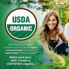 Zazzee USDA Organic Milk Thistle 50:1 Extract, 80% Silymarin Flavonoids, 60 Vegan Capsules, 2 Month Supply, Certified Kosher, Silybum Marianum, Liver Support & Detox Support, All-Natural, Made in USA