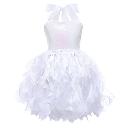 White Christmas Tutu Dress for Girls Sequin Tulle Fairy Ball Dresses for Toddler Kid Little Girl Fancy Sparkly Princess Birthday Party Outfit Size 7-8
