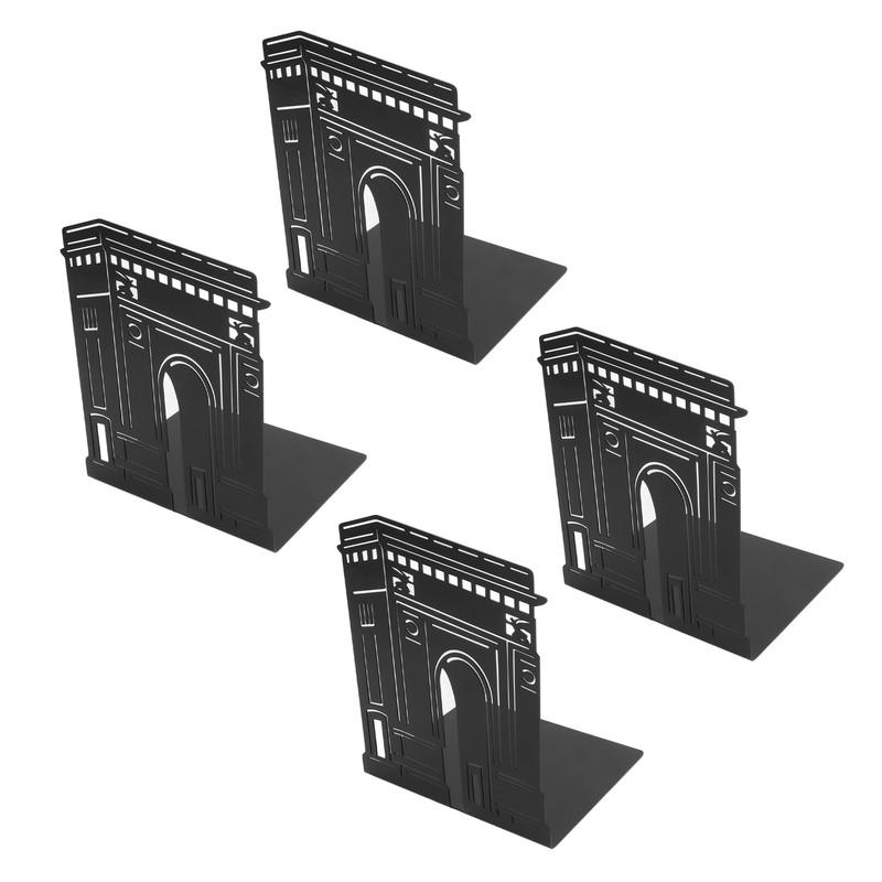 4 Pcs Metal Bookends Anti Slip Exquisite Unique Design Black