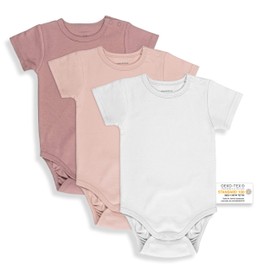 LaLoona Short-Sleeved Bodysuit Pack of 3 - Set of Baby Short-Sleeved Bodysuits Made of Cotton, Oeko-Tex Standard 100 Tested - Rose - 74-80