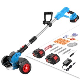 Cordless Weed Wacker Battery Powered, 21v Electric Lightweight Weed Trimmer Eater With 2 4.0Ah Battery Operated & Charger & Wheels & Shears, 3 In1 Grass Trimmer/Brush Cutter/Lawn Edger for Yard Garden