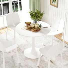 Soohow 31.5" Small Round Dining Table Seats Up to 2-4 People,Wood Tabletop Tulip Dining Table with Metal Pedestal Base