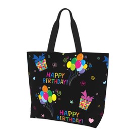 GVGOAGL Happy Birthday Colorful Pattern Tote Bag For Women, Large Waterproof Shoulder Bags Big Foldable Reusable Grocery Handbag For Travel Shopping Gym Sport Picnic Work Beach