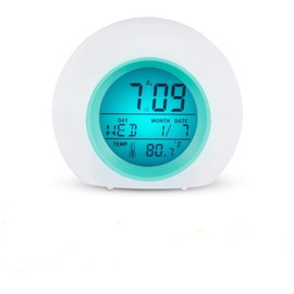 YITIKA Reloj despertador digital para niños, 7 colores, luz nocturna, repetición, detección de temperatura para niños, niños y niñas, estudiantes para despertar en el dormitorio, cama, funciona con pilas