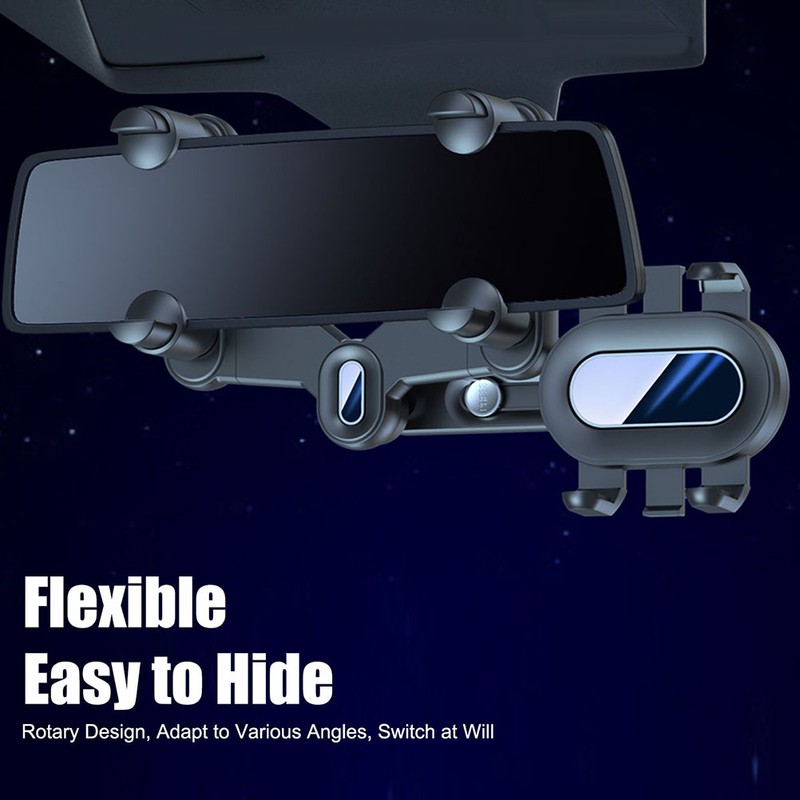 Rearview Mirror Car Phone Holder 360° Rotatable and Retractable Adjustable